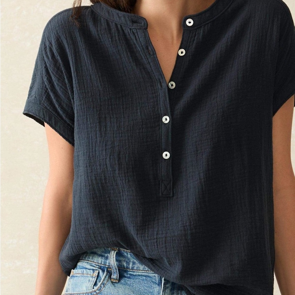 Navy blue cotton gauze top - Picture 7 of 7
